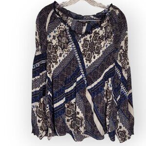 Sharagano Textured Blue Black White Top Size Large